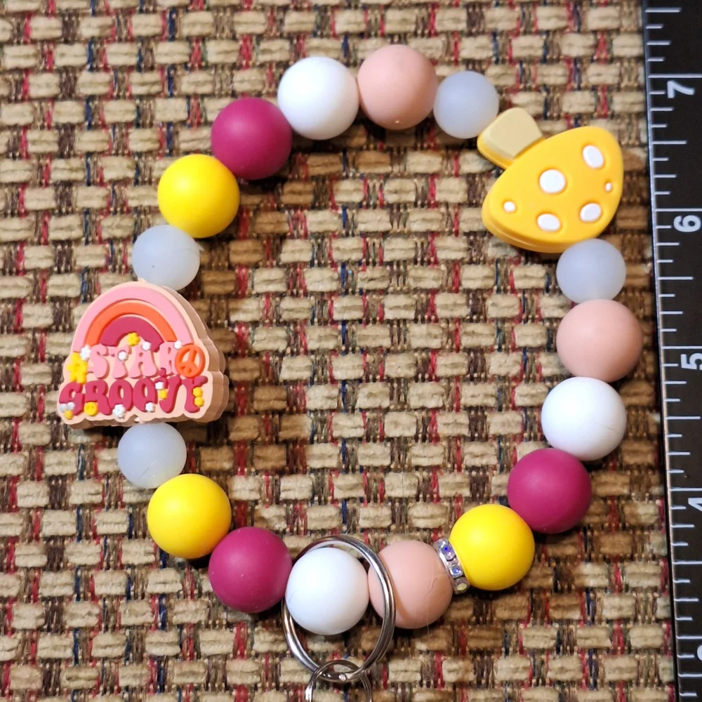 Handcrafted Homemade Artisan Silicone Bead Charm Keychain Bracelet Wristlet